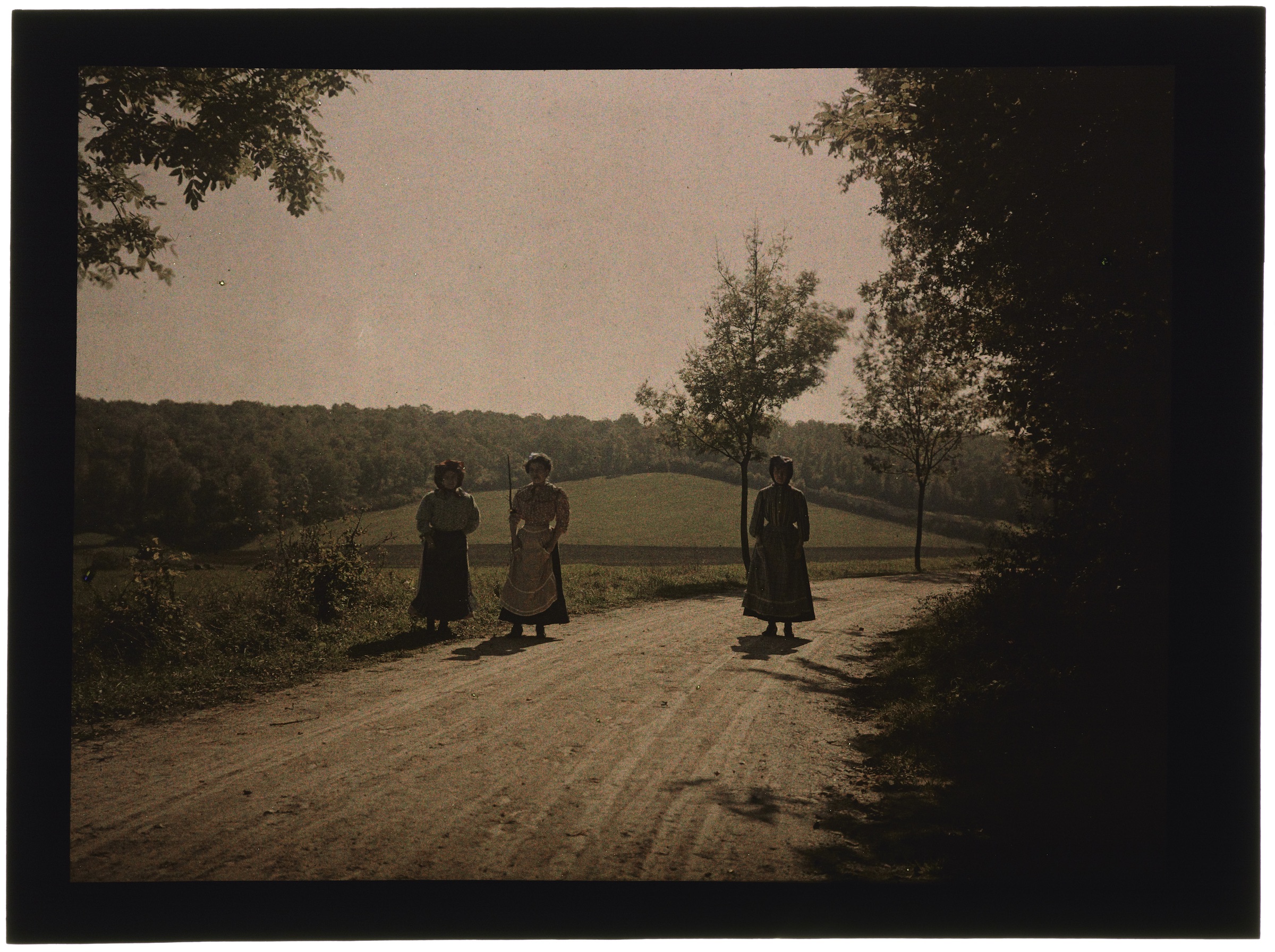 Trois femmes paysannes en forêt ou sur la route