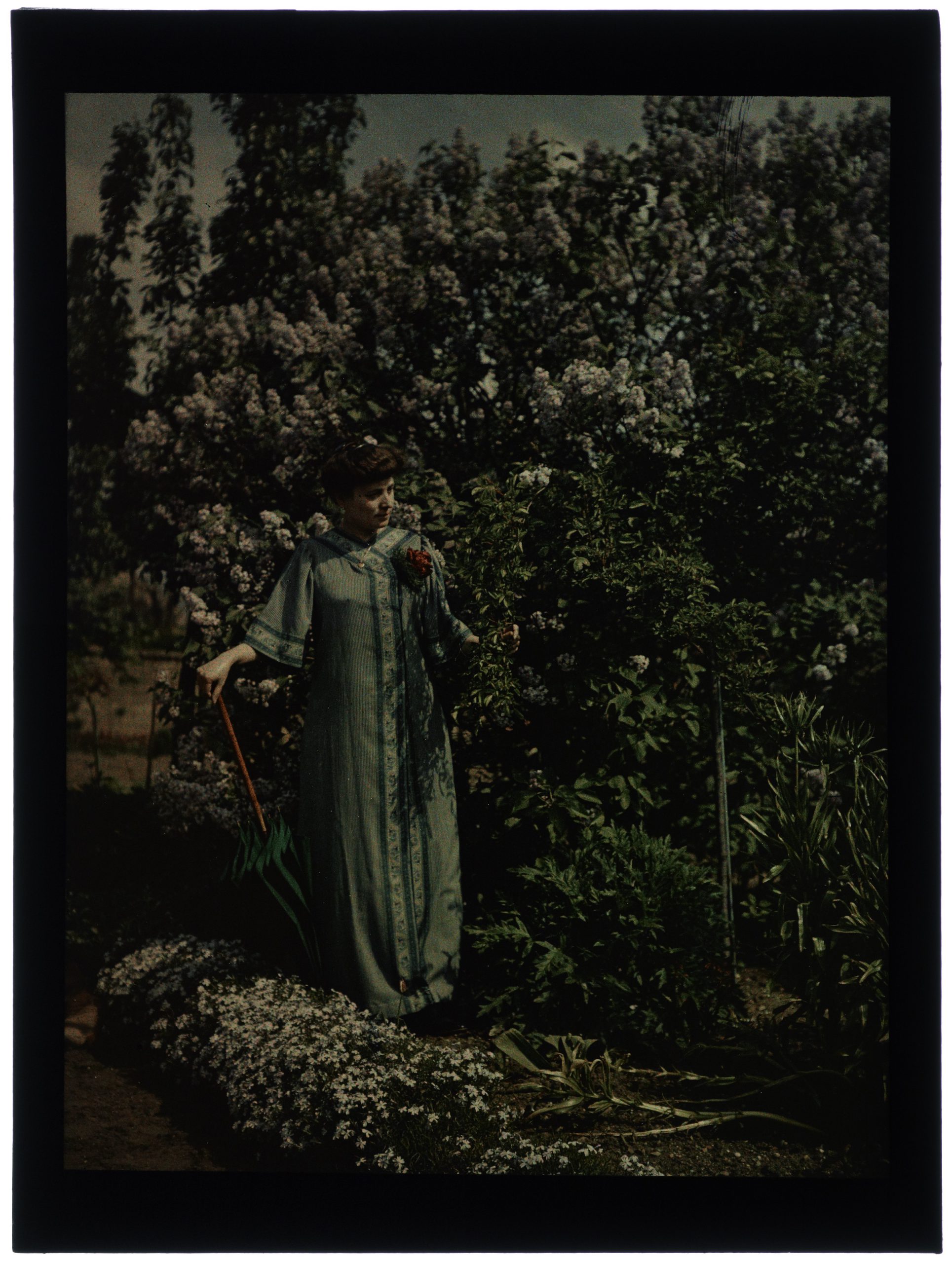 Femme au jardin devant la tonnelle